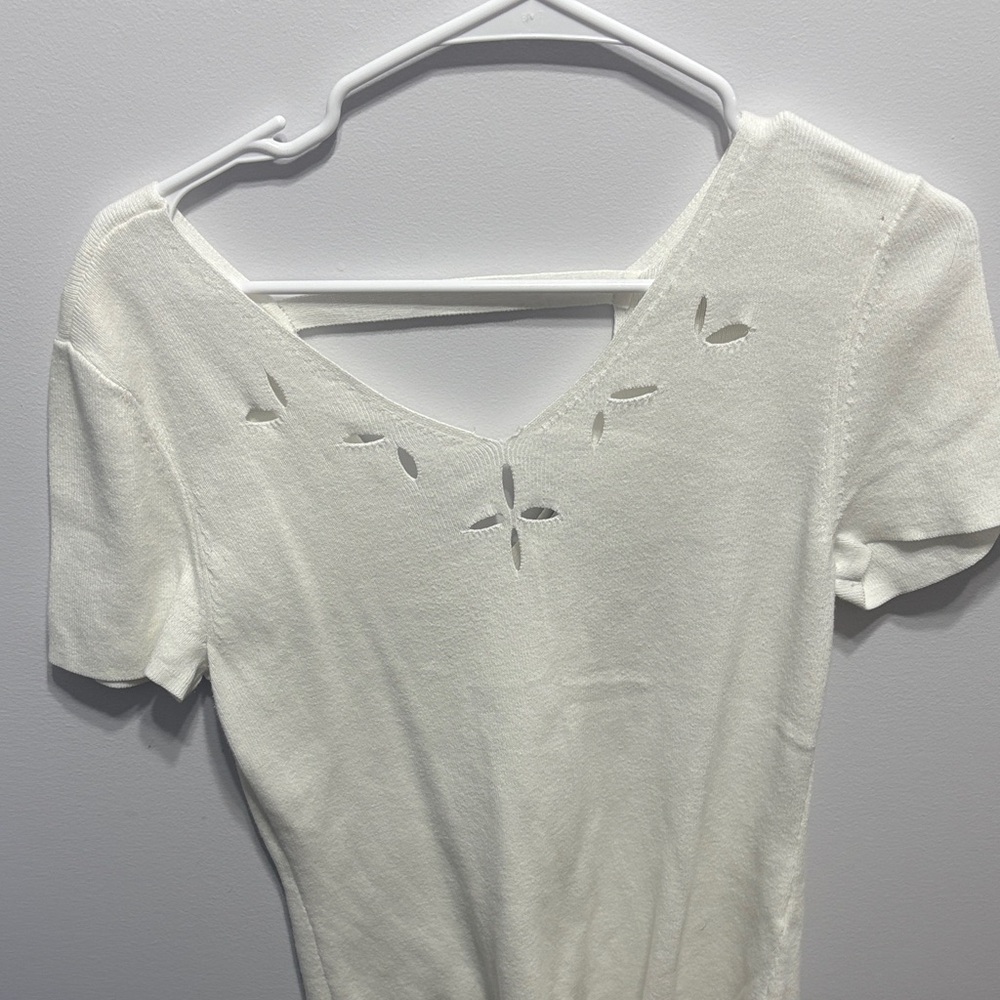 White House Black Market Ivory Cut-Out Blouse